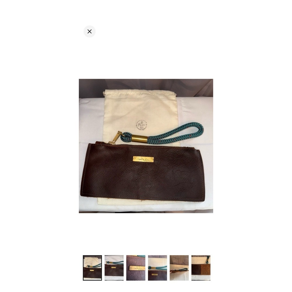 Wildwood Oyster Co Brown Leather Clutch Teal Rope Wristlet Bag Wallet Pouch